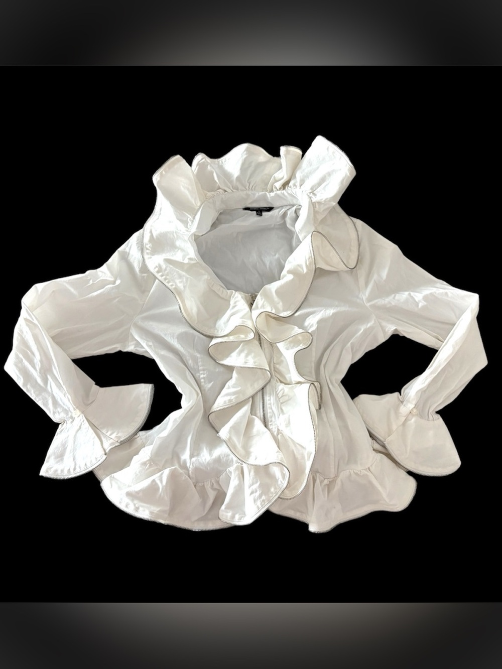 Zippered y2k white statement blouse